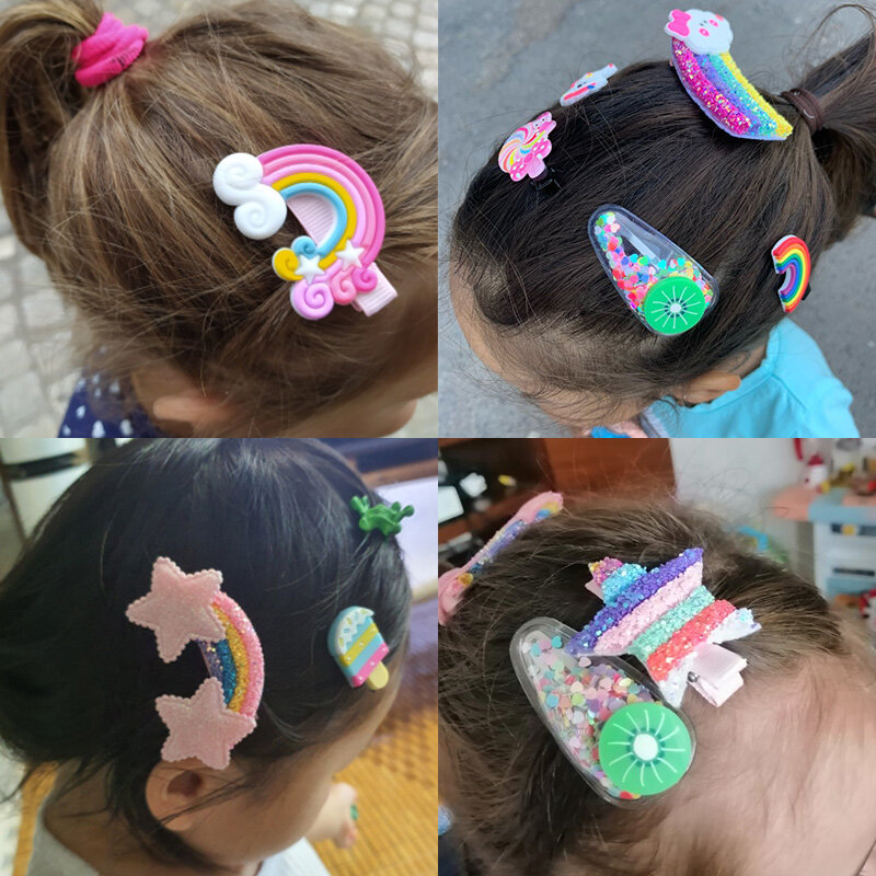 Baby Girl carino arcobaleno stella fiore forcine 3/6 pz/set dolce ornamento dei capelli fascia clip di capelli Barrette moda accessori per capelli