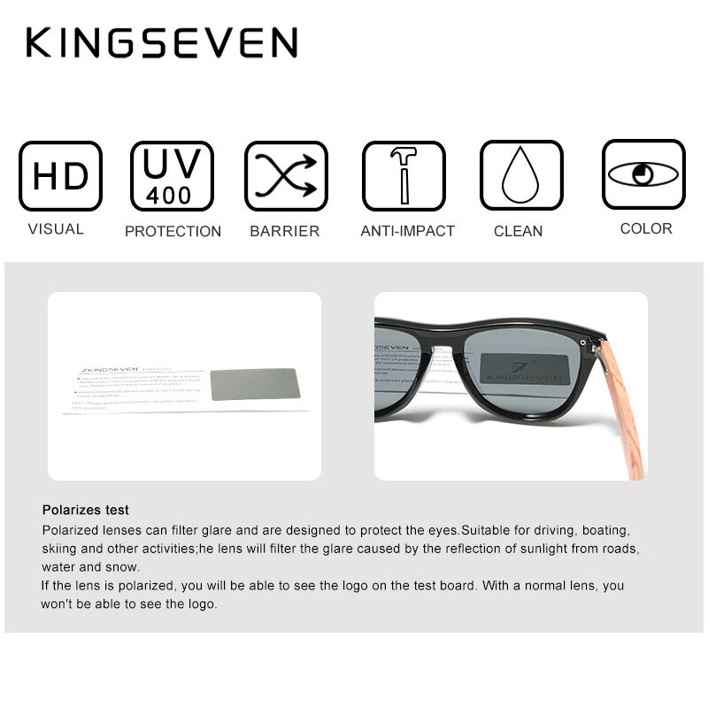 KINGSEVEN 特許デザイン Handicrafted100 木材サングラスヴィンテージ統合偏光男性の天然木製眼鏡アクセサリー N5510