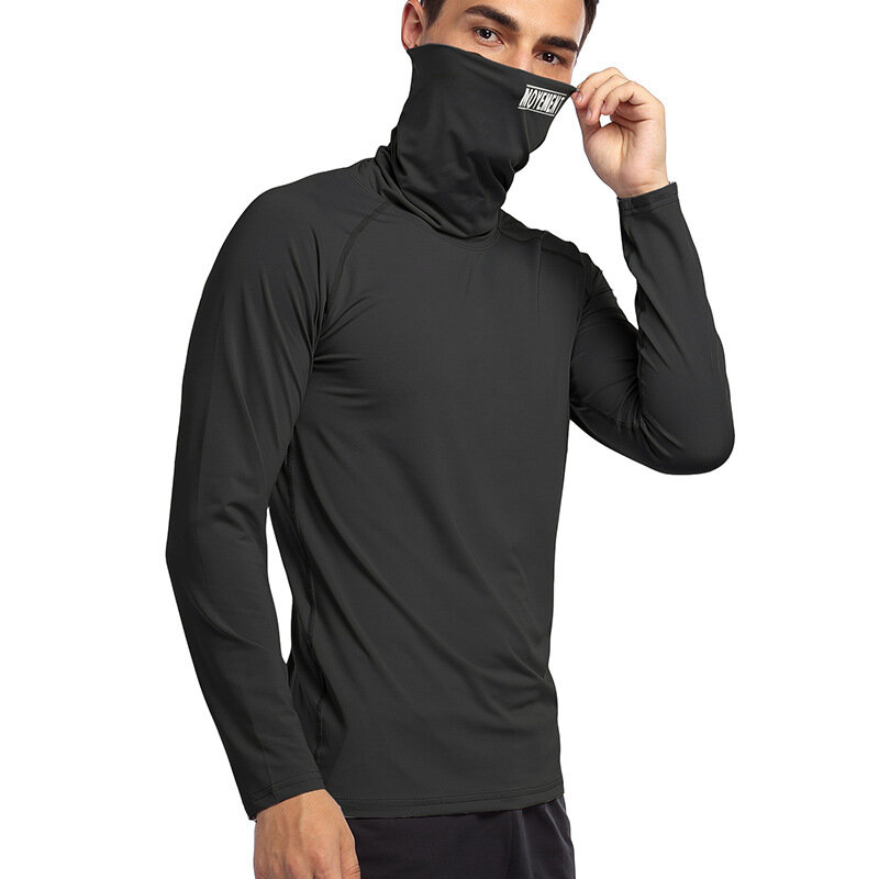 マスク男性のtシャツ圧縮シャツランニングフィットネスハイネックtシャツジムトップ熱下着スポーツベースレイヤー冬