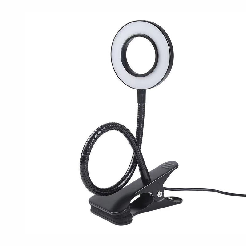 Dimmable Clip On Bedroom Live Streaming With Switch Flexible Gooseneck LED Ring Light Photography Desk Lamp Portable Eye Caring