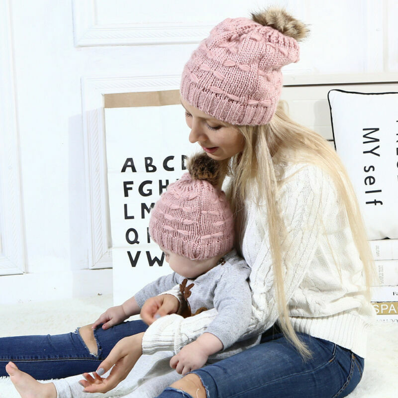 Bonnet tricoté en coton pour bébé, chapeau pour maman, chapeau pour nouveau-né, mélange solide pour femmes, chaud, sauvage, mignon, 2 pièces, 2019