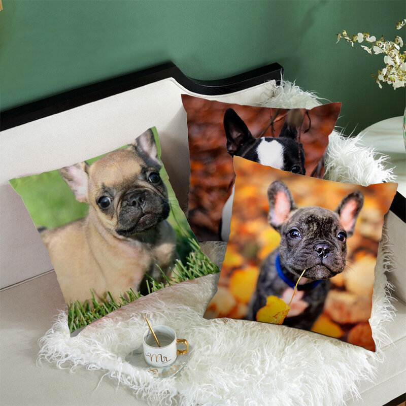 Fuwatacchi 귀여운 강아지 인쇄 쿠션 커버 동물 베개 커버 불독 장식 베개 홈 소파 의자 장식 2020