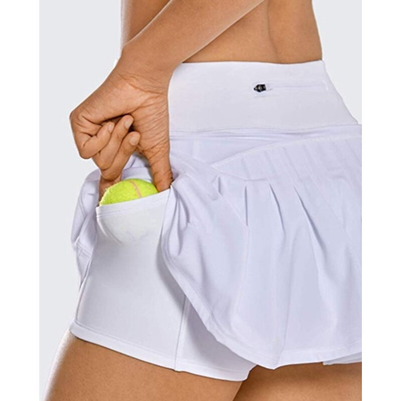 EliteMill Faldas de tenis atléticas integradas en cintura alta de color puro de alta elasticidad de secado rápido pantalones de absorción de sudor para golf correr entrenamiento yoga tenis 