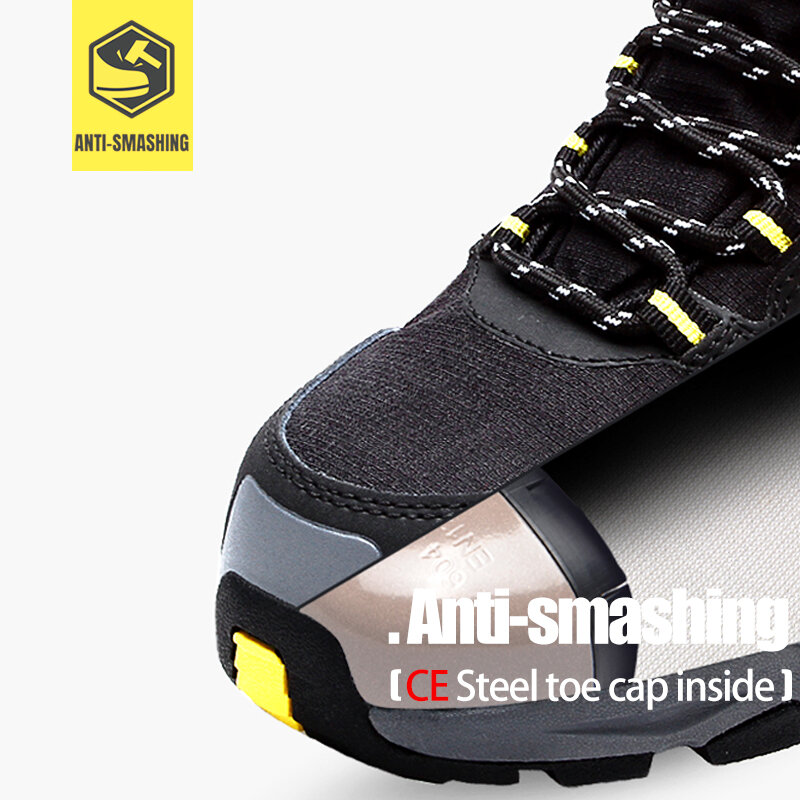 Larnmern-calçados de segurança masculinos, material respirável e antiesmagamento, proteção antiestática para os dedos dos pés,