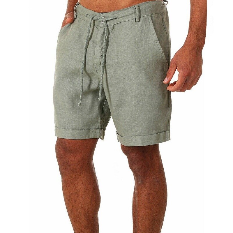 Pantalones cortos informales con bolsillos para hombre, Bermudas de algodón y lino para correr y fisicoculturismo, con botones, para primavera y verano