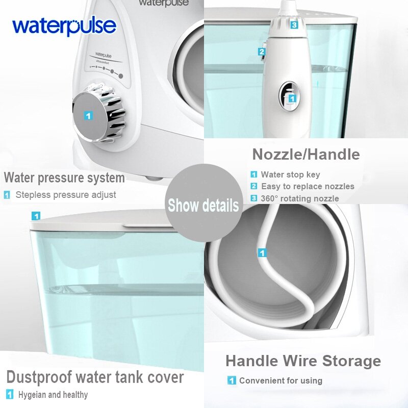 Waterpulse – irrigateur buccal V600, 5 pièces, jet dentaire à eau, nettoyant électrique, hygiène buccale, fil dentaire, 700ml