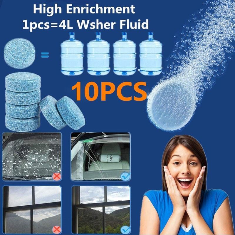 Tabletes efervescentes multifuncionais, limpador de vidro de carro automático com 10 peças