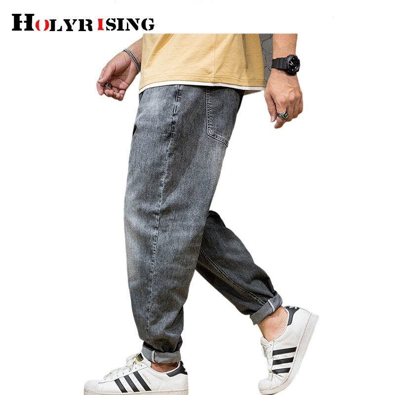 Pantalones vaqueros de algodón con cintura elástica para hombre, Vaqueros rectos holgados con cremallera y bolsillo, ropa de calle, talla 44, 19580