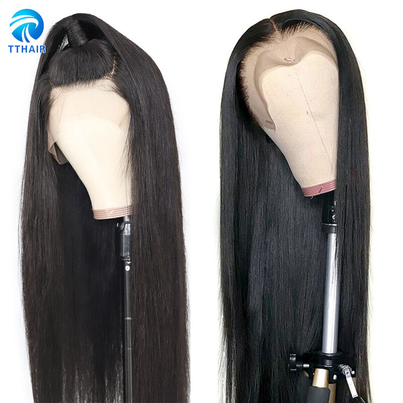 Pelucas de cabello humano con encaje Frontal para mujeres negras, cabello humano liso de 13x4, pelucas de cabello humano con cierre, Remy malasio 150%