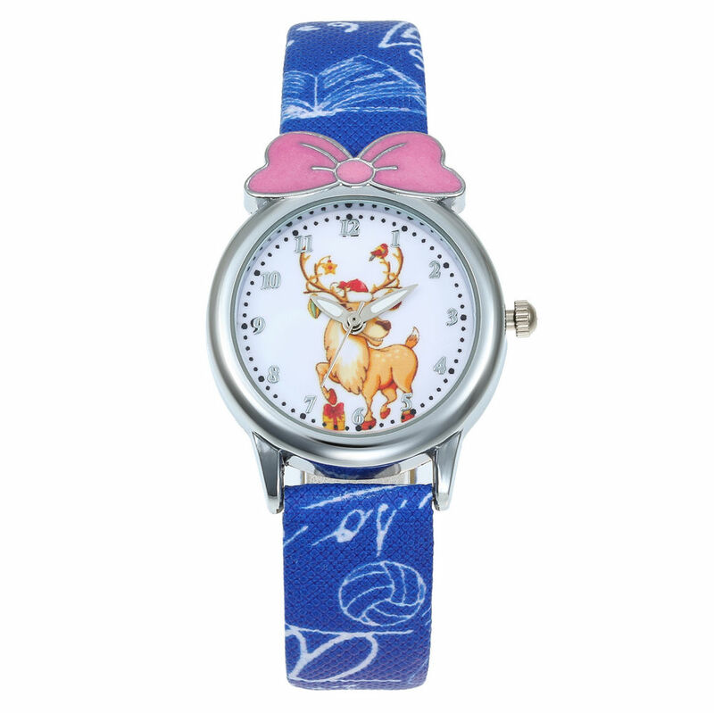 ใหม่การ์ตูนเด็กกวางนาฬิกาแฟชั่นสาวเด็กนักเรียนเพชรหนัง Analog นาฬิกาข้อมือสีชมพูน่ารักนาฬิก...