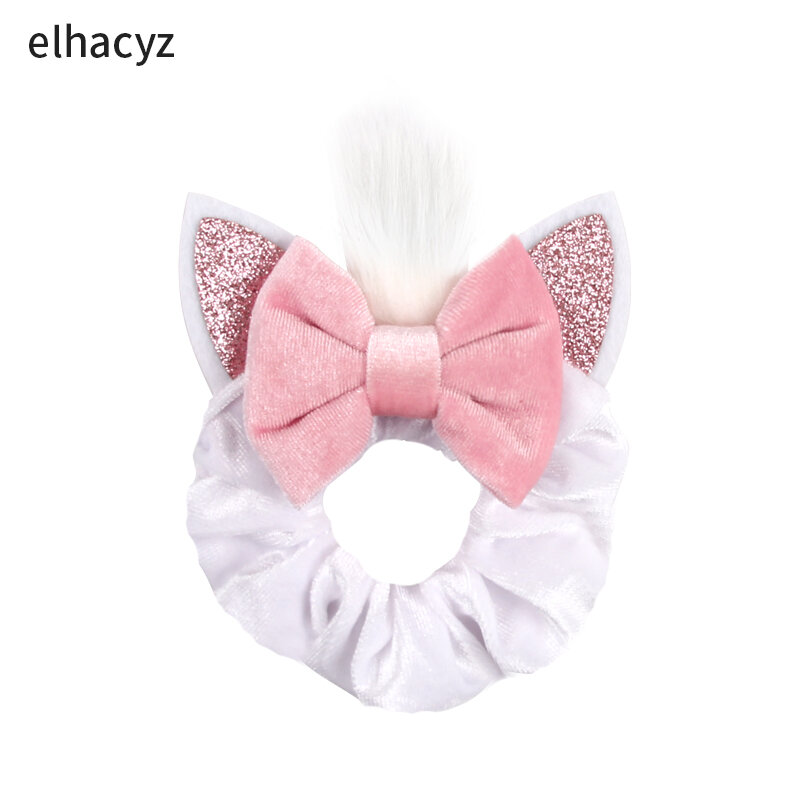 NEW Cute Cat Ears Pink Hair Bow Women Velvet Scrunchies Fashion Kids Hair Accessories For Girls Waist Hair Bands Gift Headwear
