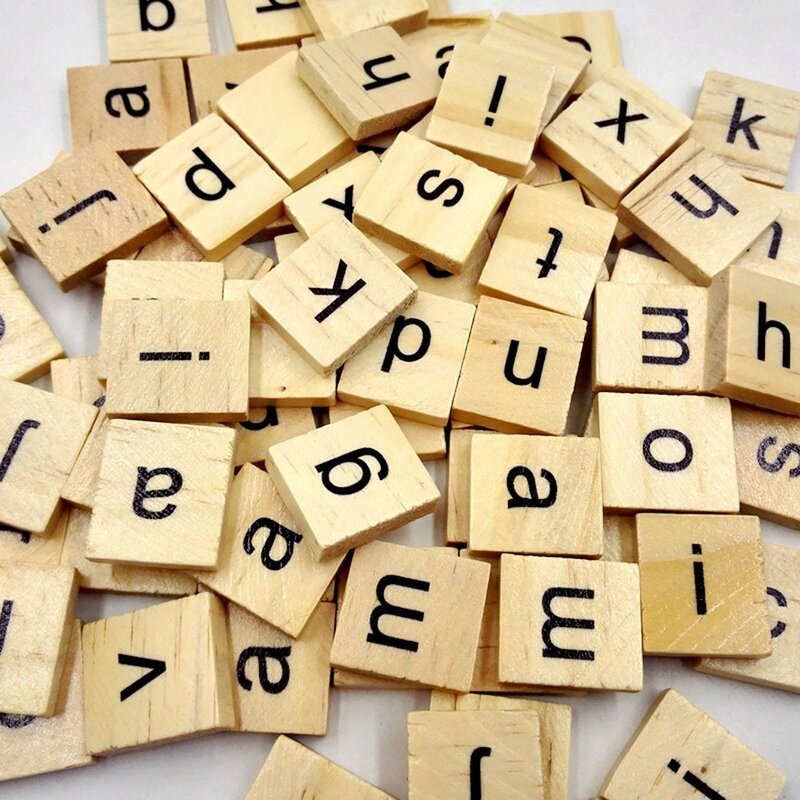 100 Ubin Scrabble Kayu Angka Huruf Hitam untuk Kerajinan Kayu Huruf Scrabble Huruf Kerajinan Kayu Mainan Pendidikan Awal