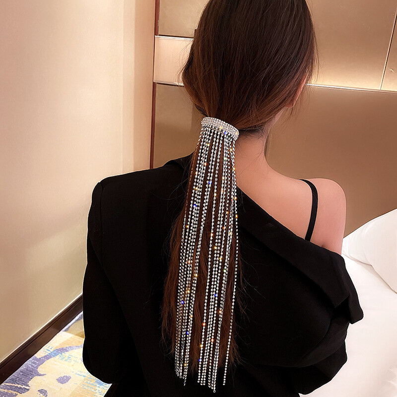 Nowe mody Metal pełny kryształ górski spinki do włosów dla kobiet długi Tassel kryształowe akcesoria do włosów ślub biżuteria bankietowa akcesoria