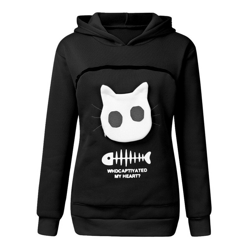 Women Hoodies Sweatshirt Winter Animal Pouch Hood Pullover Blouse Tops Lady Carry Cat Breathable Oversized Sweatshirts