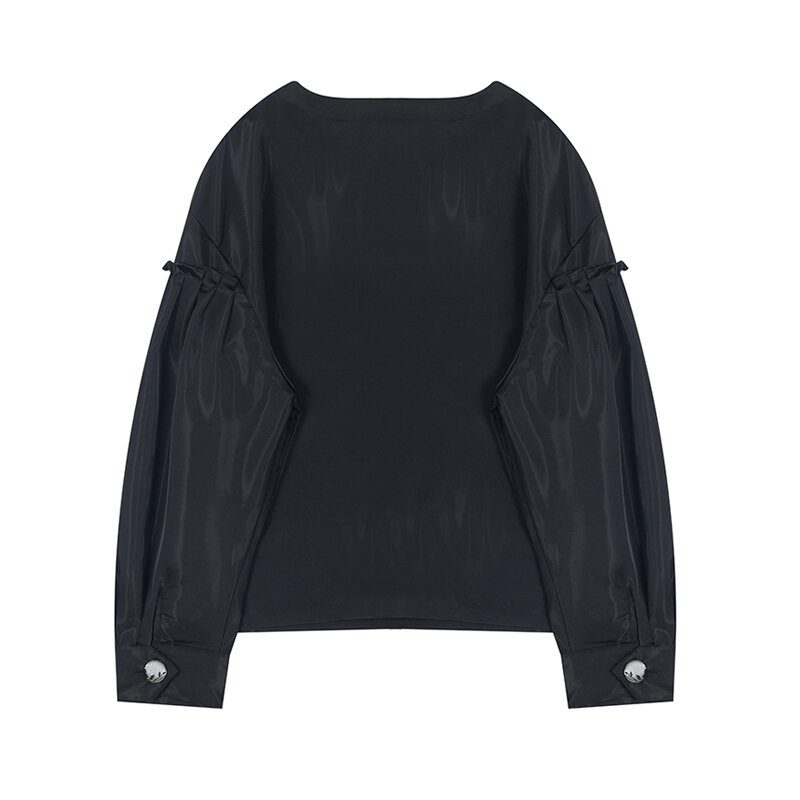 Moda preto blusas femininas primavera outono 2021 coreano vintage streetwear impresso manga longa solta camisas casuais feminino topos