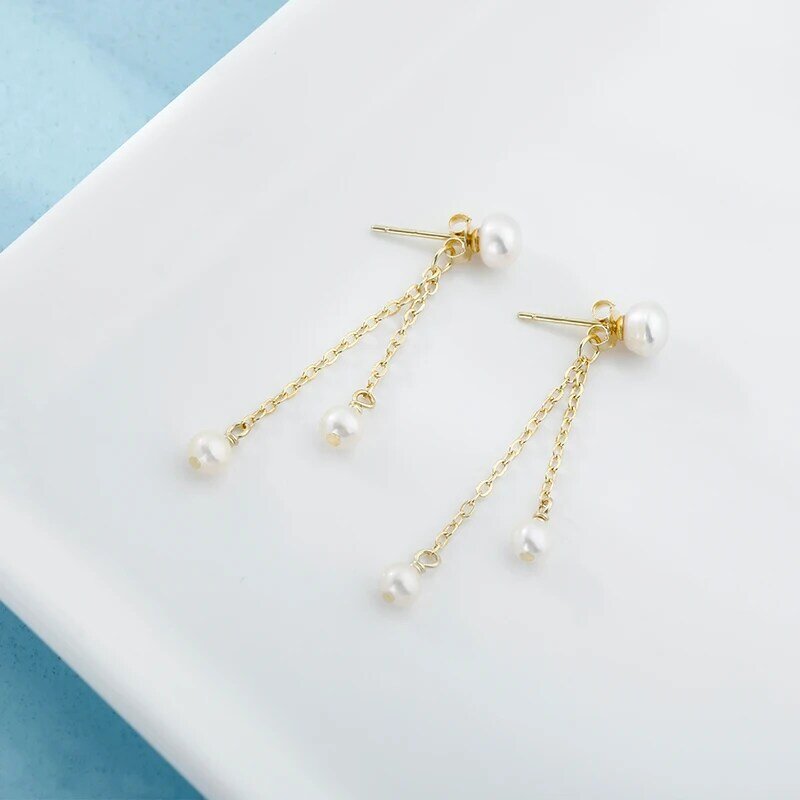 [Miss Z] orecchini con nappine di perle orecchini lunghi eleganti in argento Sterling da donna orecchini a bottone con orecchini a bottone