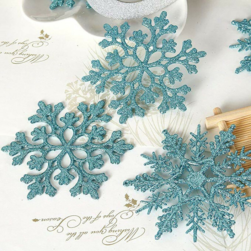 10pcs Glitter Snowflake Christmas Drop Ornaments for Xmas Tree Holiday Party Hanging Decoration Christmas Gift Pendant 10cm