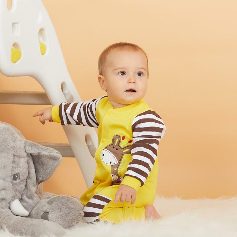 PatPat 뜨거운 판매 가을과 겨울 코 튼 베이비 기린 포켓 디자인 아기 Rompers 스트라이프 단일 브래지어 아기 옷