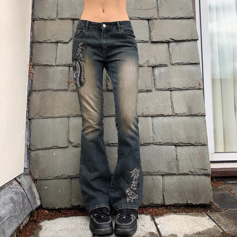 Straat Hipster Retro Broek Hot Girl Stijl Gradiënt Print Laagbouw Jeans Vrouwen
