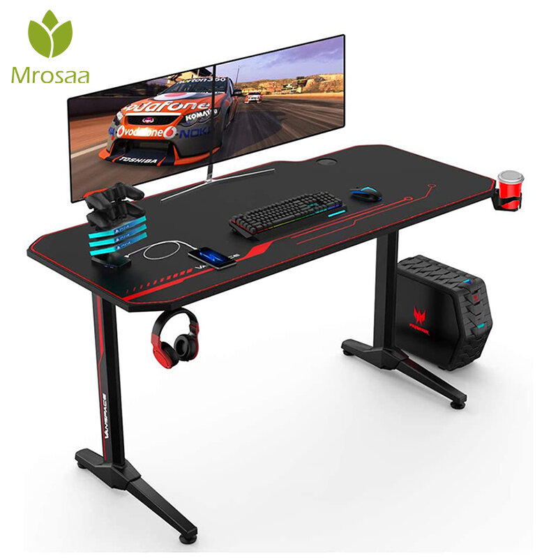 55 Inch Ergonomic Gaming Desk E-sports Computer Table with Mouse Pad Gamer Tables Pro Workstation with USB Gaming Handle Rack