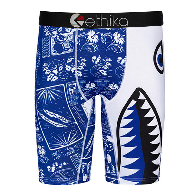 Ethika moda nova camuflagem tubarão impressão boxer longo shorts boxer personalidade dos homens boxer shorts ethika