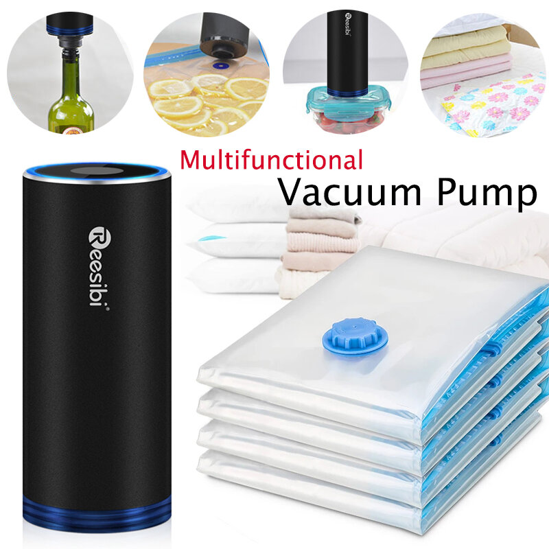 Udara Listrik Mesin Vacuum Inflator Pompa Kompresor Baju Makanan Kompresi Paket Space Saver Vacuum Pump dengan Tas Penyimpanan