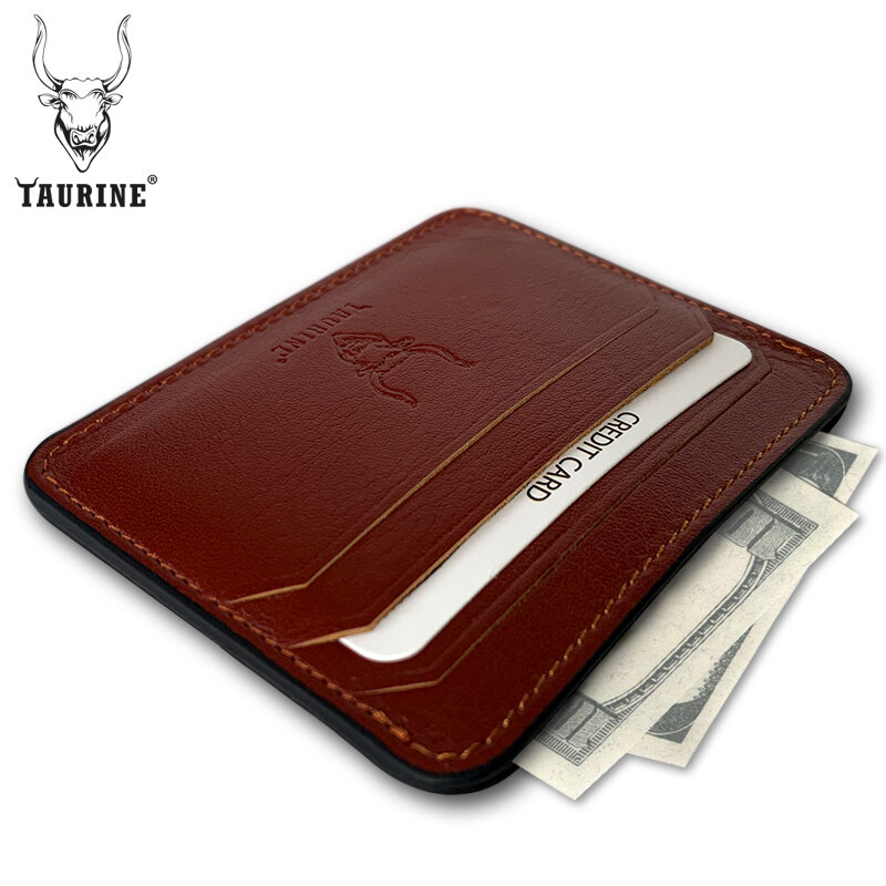 Taurina-cartera de piel auténtica de alta calidad, cartera con tarjetero de diseñador de lujo, monedero de bolsillo