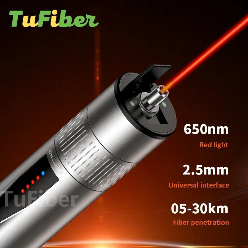 Hoge Kwaliteit Oplaadbare Laser Bron Glasvezelkabel Tester 5 15 20 30Km Lithium Batterij Visual Fault Locator Sc/Fc/St