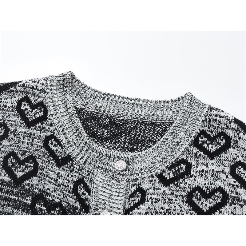 여성 스웨터 니트 가디건 긴 소매 하트 모양의 프린트 한국 스타일 캐주얼 오버 사이즈 루즈 니트 코트 2021 가을 뉴