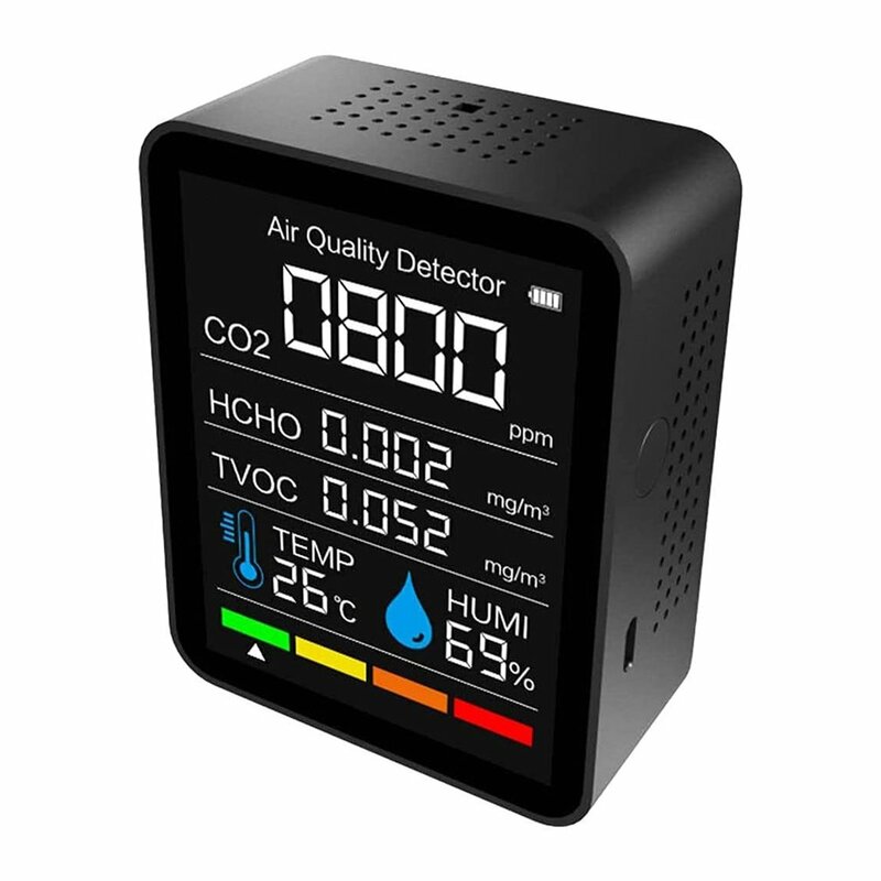 5 in1 medidor de co2 digital temperatura e umidade sensor testador qualidade do ar monitor detector dióxido carbono sem fio app versão