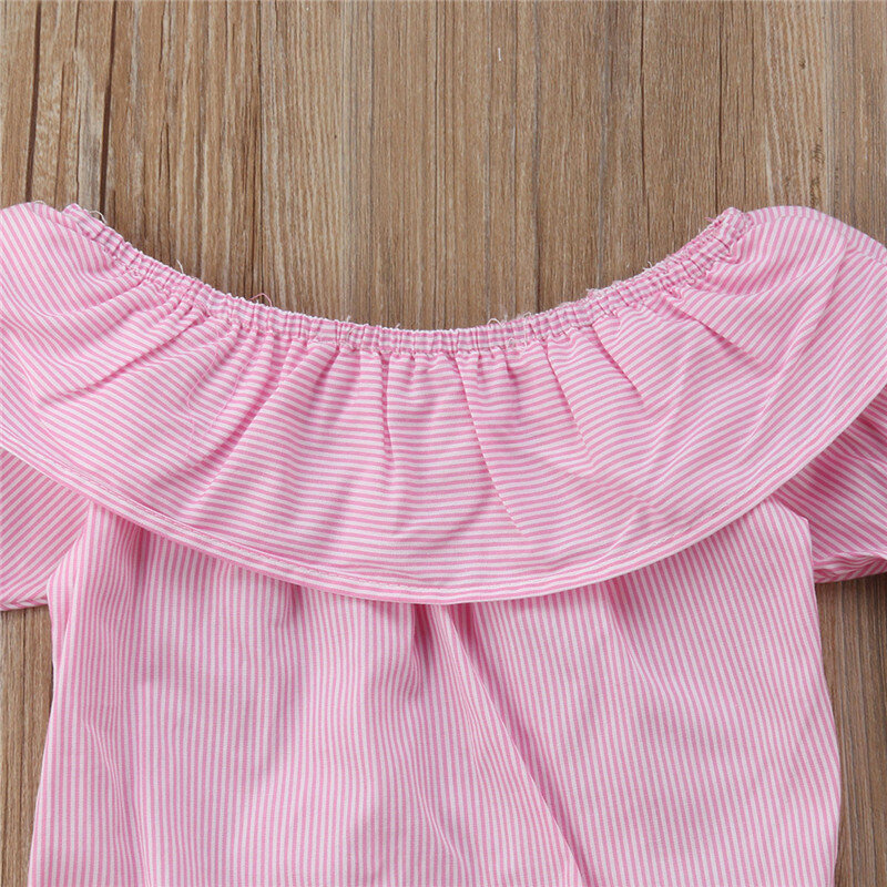 Conjunto de ropa de 2 piezas para niñas, Pelele con hombros descubiertos y pantalones vaqueros rasgados blancos, conjuntos de ropa para recién nacidos, color rosa