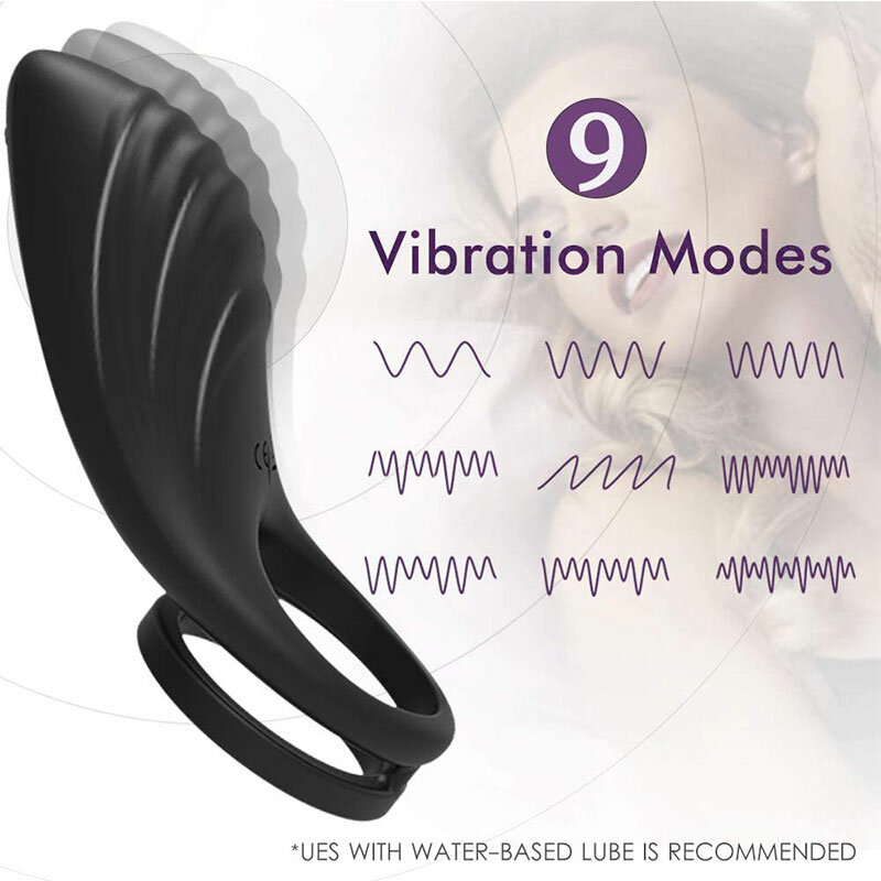 Anel peniano vibratório com anel duplo, 9 modos de vibração para homem ou casais, ereções duradouras, à prova d' água recarregável