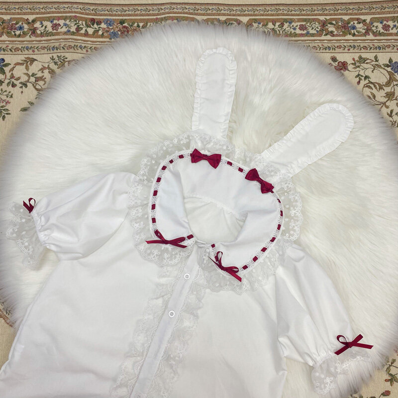 Y2k – chemise Lolita Kawaii en dentelle pour femmes, col Pan, mignon, oreilles de lapin, vêtements doux, poupée bébé, à la mode
