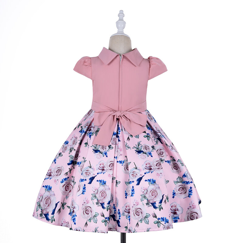 Outong Pakaian Anak-anak Gaun Motif Bunga Kerah Lipat untuk 3-10 Tahun Gaun Katun Kasual Musim Panas Bayi Perempuan untuk Anak Perempuan