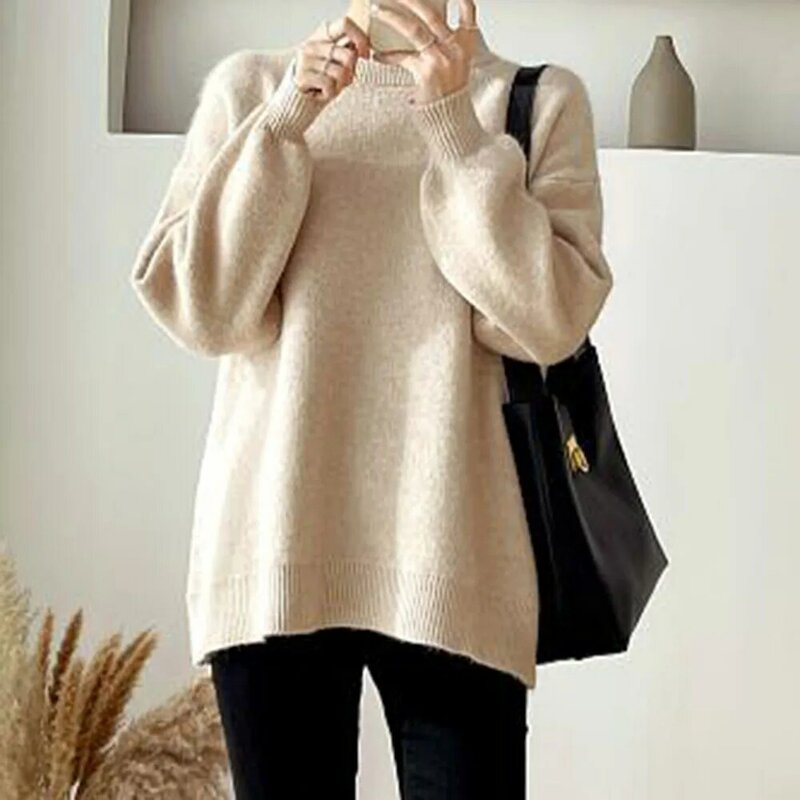 Женский свободный пуловер с круглым вырезом, однотонный плотный свитер в Корейском стиле, модная верхняя одежда, зима 2021