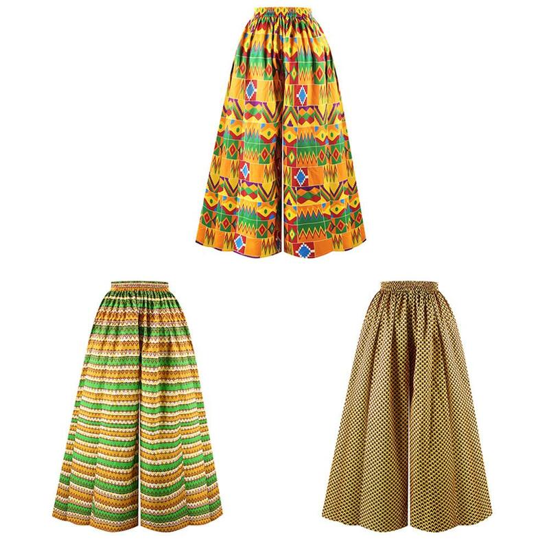 Calças femininas de verão estilo africano 3d com estampa digital de cintura alta moda lazer com tamanhos grandes