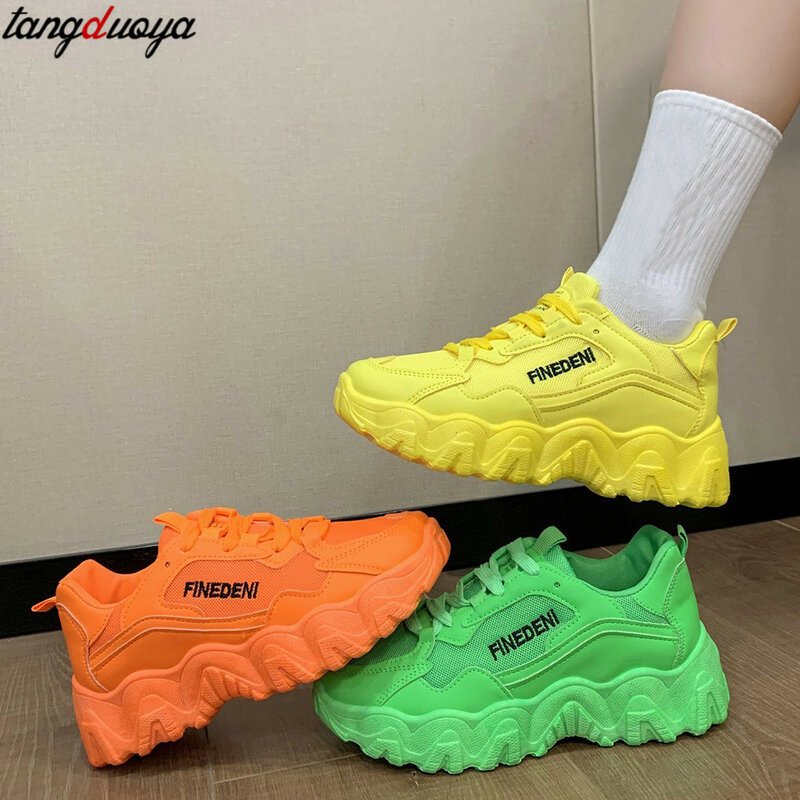 Sneakers Women Candy Color Sneakers Women Spring Shoes Wedges 2021 New yellow Green Casual Shoes Female Platform Sneakers