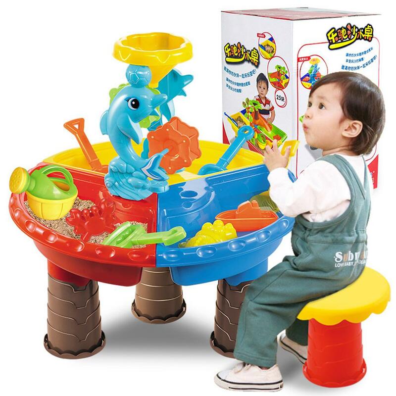 Kuulee-Mesa de juego playera para bebés, set de herramientas de dragado de arena y agua para niños pequeños, mesa de plástico de playa de color aleatorio
