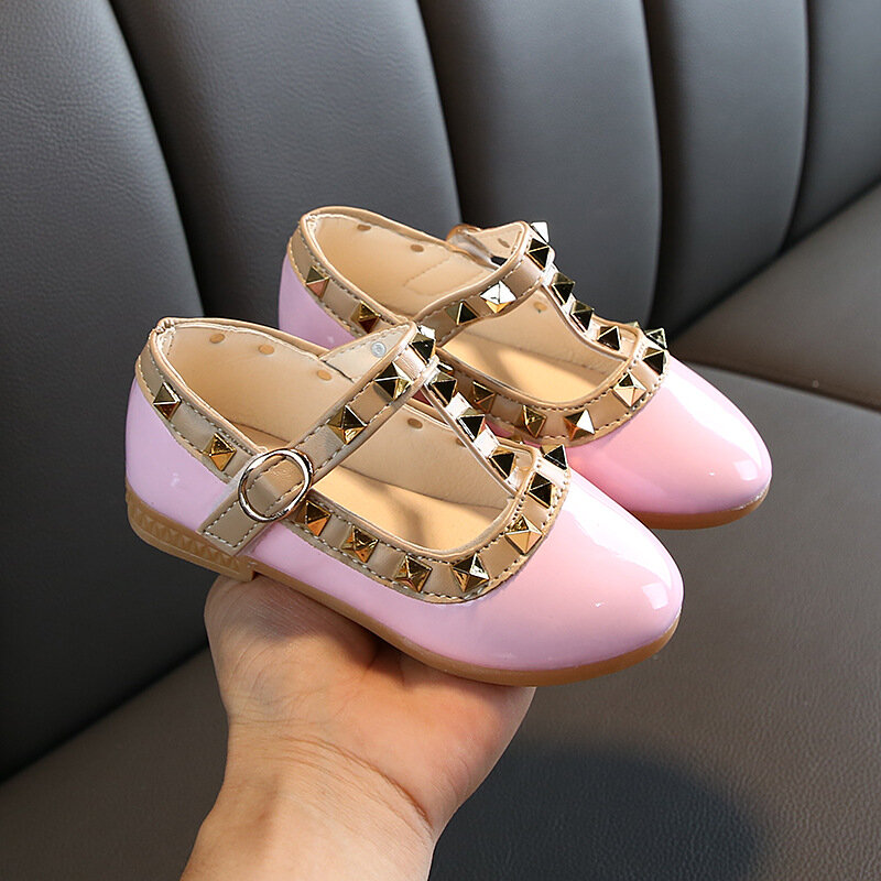 Meninas sapatos rivest sapatos de couro para a menina grande princesa sapatos de noiva branco crianças apartamentos sapatos de dança do bebê para crianças