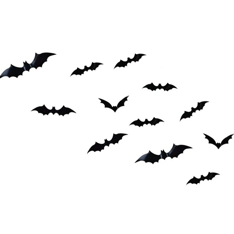 12 Uds Halloween 3D murciélago negro calcomanías para pared de Halloween fiesta DIY calcomanía decorativa de pared de Horror de Halloween murciélagos pegatinas extraíbles