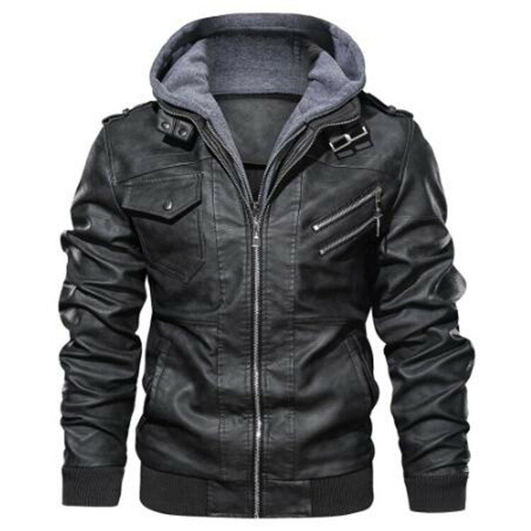 Leather Motorcycle Jackets For Men 2021 Casual Cowhide Leather Hooded Autumn Coats New Male Winter Warm Vintage Punk Overcoats