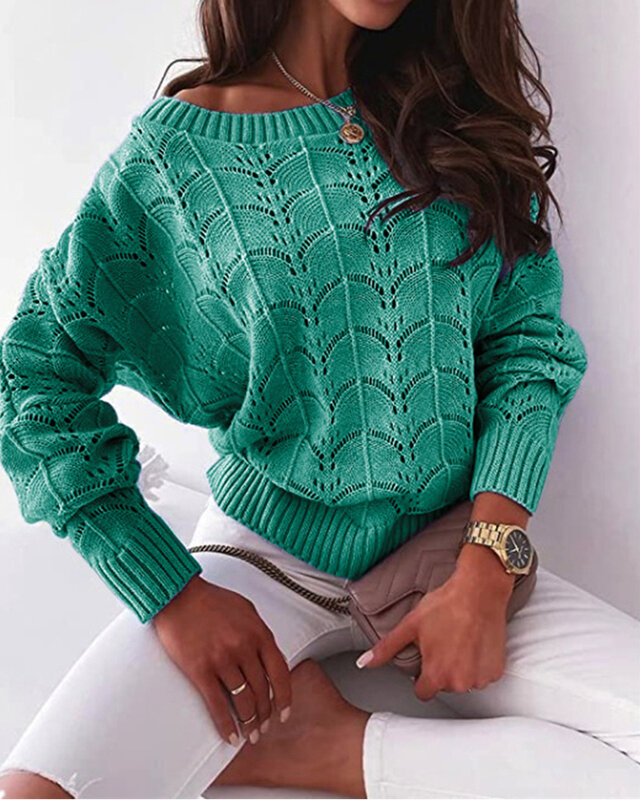 Ladies Knitwear 2021 New Hollow Thin Sweater Street Fashion Bat Sleeve Long Sleeve Sweater Ladies Casual Pullover Top