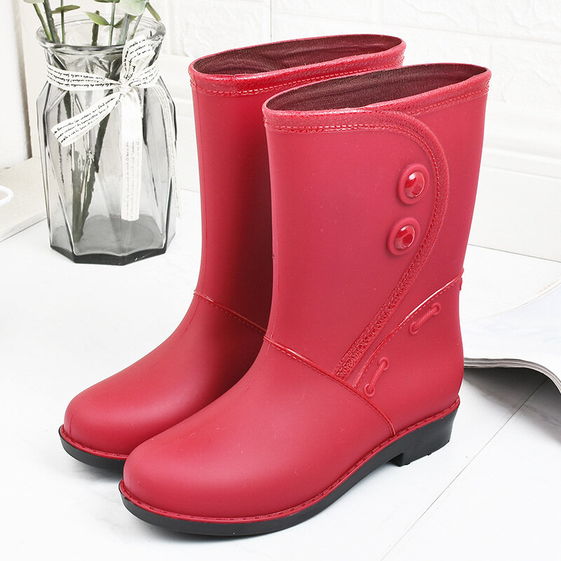 Zapatos de lluvia de felpa para mujer, botas de tubo alto cálidas, de tacón bajo, antideslizantes, de goma y PVC, para jardín, invierno, 2021