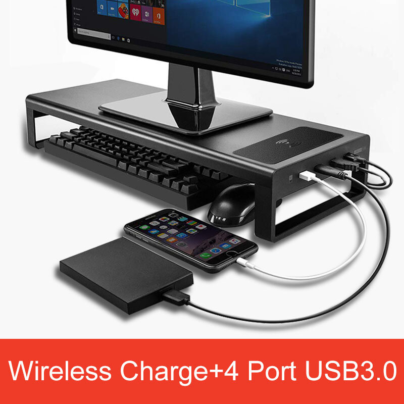 Soporte de Monitor de cargador inalámbrico USB, soporte de monitor para escritorio, Base de Monitor de ordenador portátil de aleación de aluminio para Pc