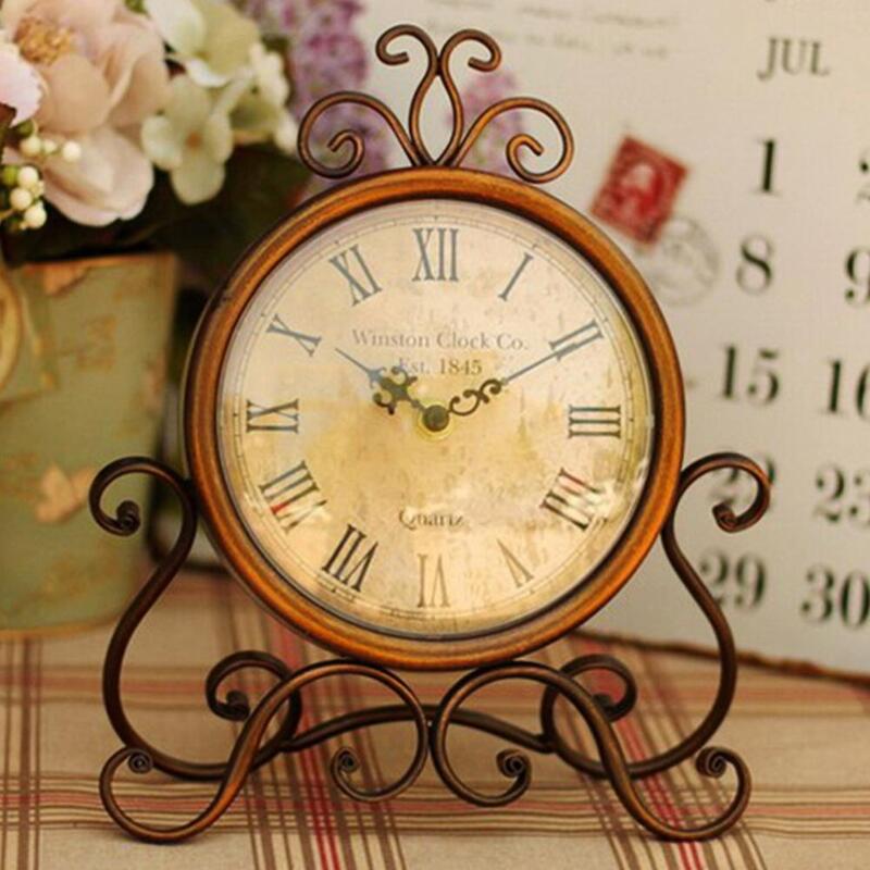 Horloge de Table en fer forgé Style européen Vintage, horloge de bureau créative, horloge rétro, décoration de salon, horloge de maison