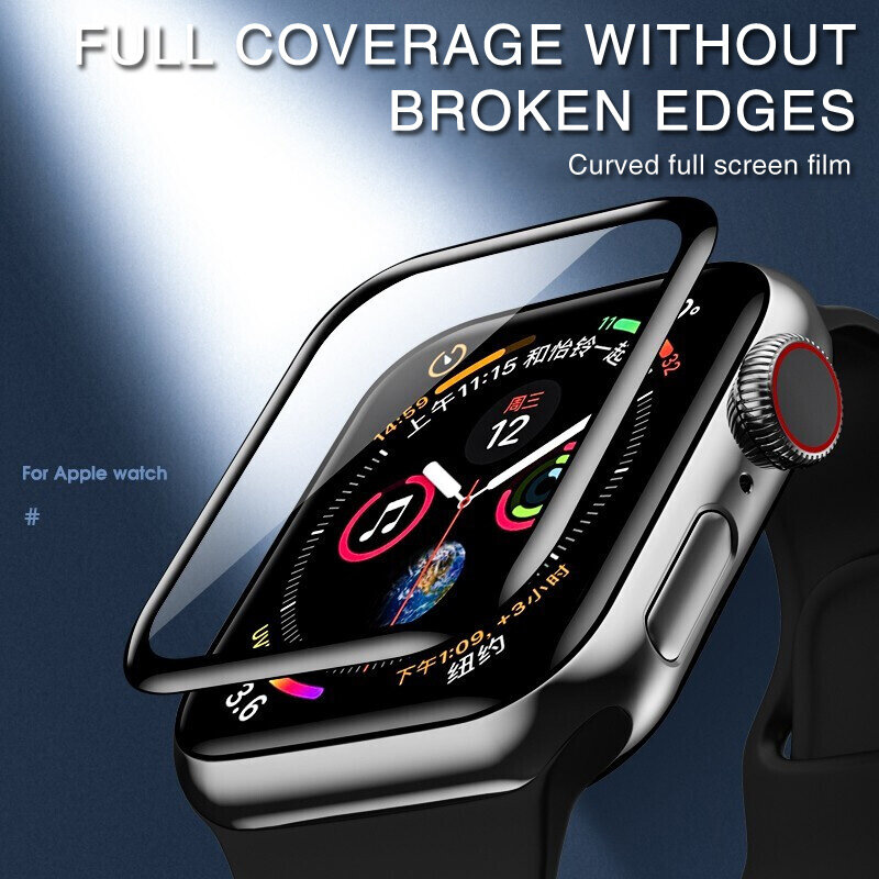 Película de vidro para apple watch, cobertura total, protetor de tela para iwatch 38mm, 40mm, 42mm, 44mm, séries 6 se 5, 4, 3, 2, 1