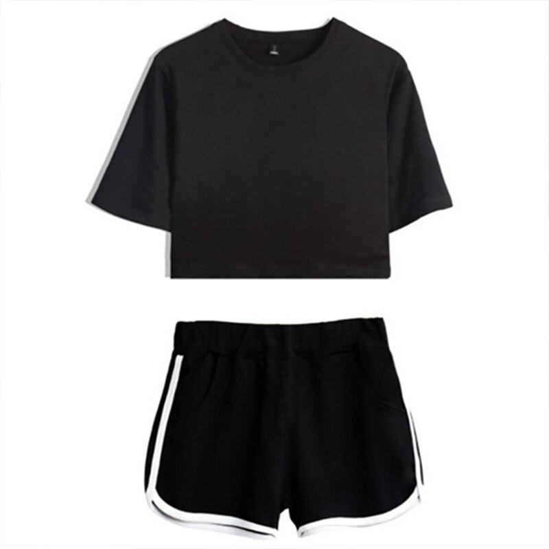 Conjunto de camiseta e short feminino de verão, roupas esportivas de corrida para mulheres, com 2 peças, estampa casual, 2021