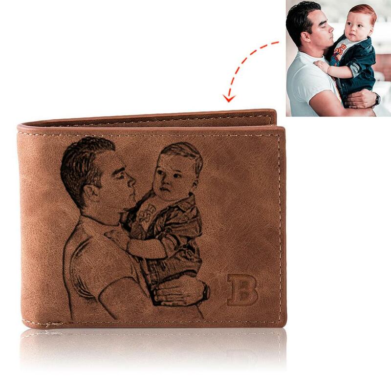 Photo Wallet Men Retro Customize Multifunction Short Pu Leather Bifold Customized Picture Carving Text Purse Father's Day Gift