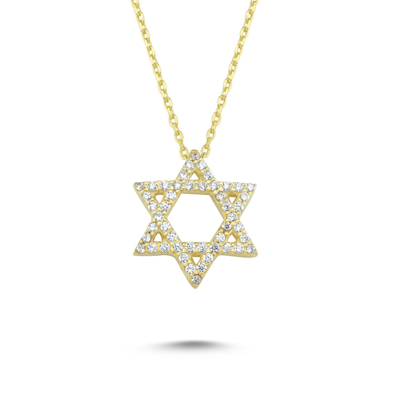 14k (585) Золотая Звезда Давида ожерелье, кулон