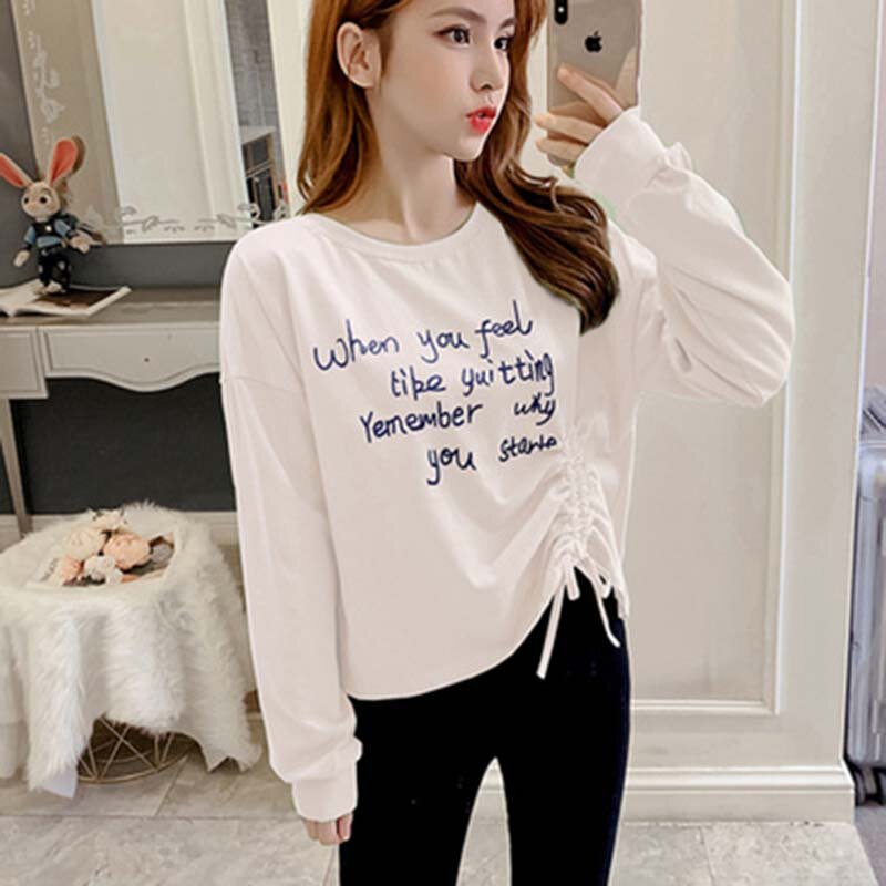 Vrouwen Trekkoord Trui Tops Candy Kleur Lange Mouwen Sweatshirt Mode Brief Print Tops 2019 Hot Koop